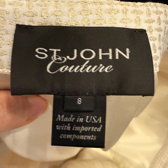St. John Couture Emma Cream and Gold Silk Ankle Pants sz 8 - Picture 9 of 13